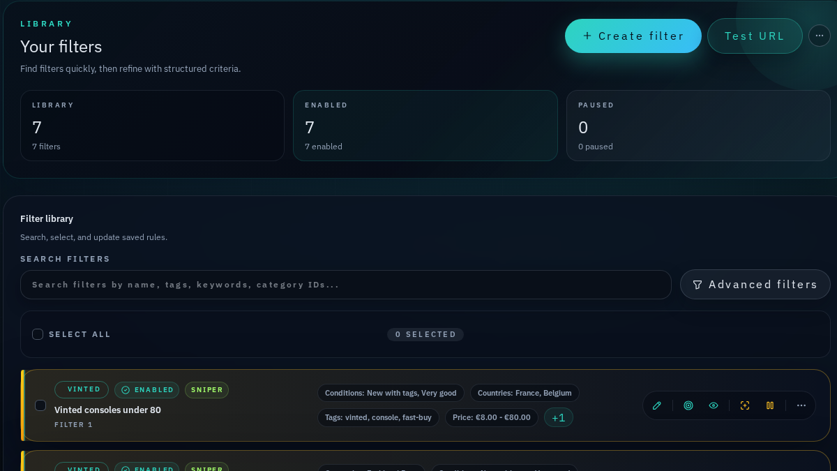 Reflow filter library and auto-buy strategy controls